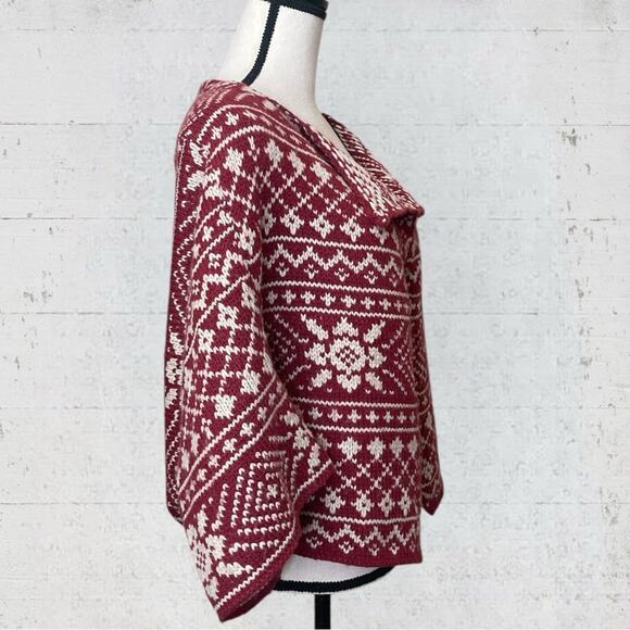 CAbi Red Ivory Fair Isle Nordic Shrug Cardigan Sweater 3/4 Sleeve 971 Size M - Picture 5 of 11